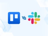 Versus graphic featuring the logos of Trello and Slack.