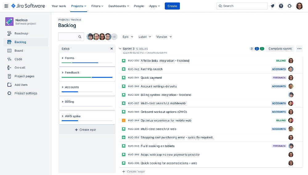 Jira Software scrum template screenshot.