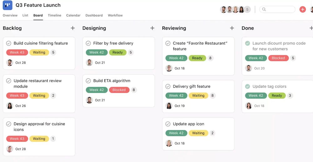 Screenshot of Asana interface.