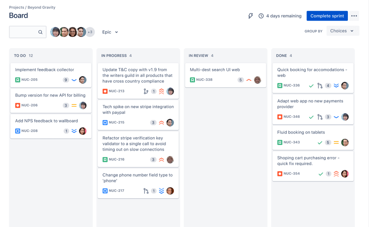 A scrum board in Jira.